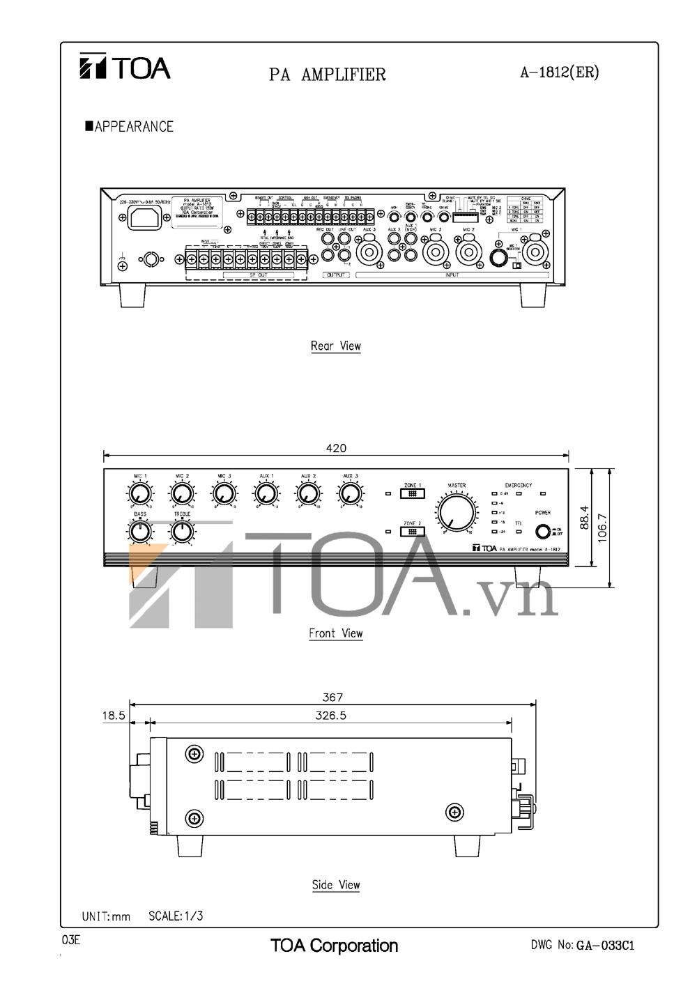 TANG AM TRUYEN THANH LIEN MIXER TOA A 1812, TANG AM TOA A 1812, MIXER TOA A 1812