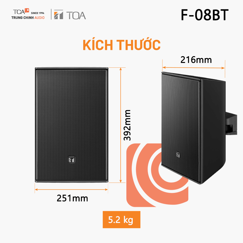  loa hộp treo tường TOA F-08BT (màu đen) và TOA F-08WT (màu trắng)