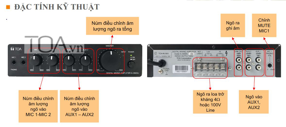 Tăng âm liền mixer để bàn Toa A-260DU chính hãng phân phối độc quyền tại Toa.vn
